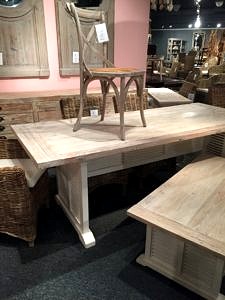 7' table in whitewashed finish